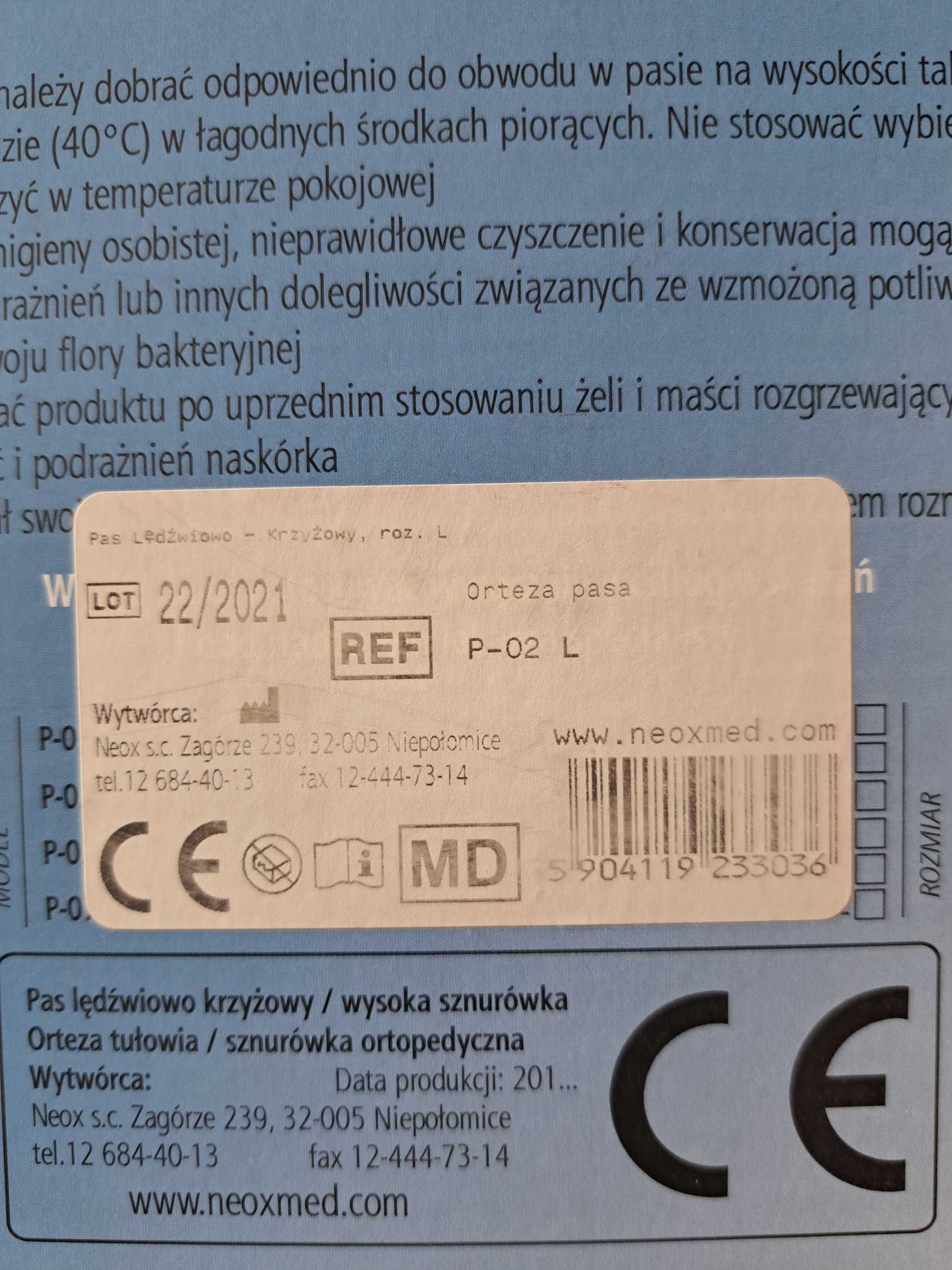 Pas lędźwiowo-krzyżowy NEOX roz L  pas 80-90cm , model P-02 L