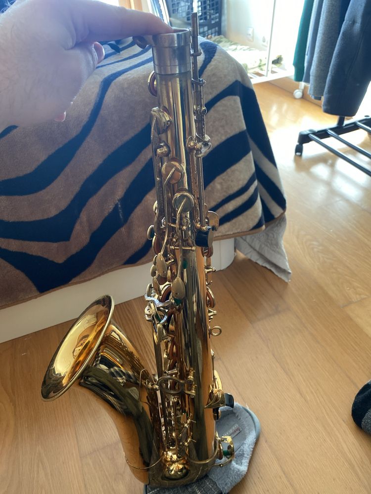 Saxofone tenor modeo profissional Jahnke lackeado Gold com tudel prata