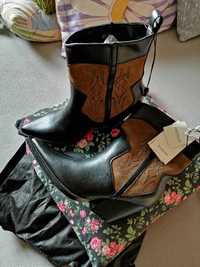 SKÓRZANE buty w stylu western Botki kowbojki kozaki RESERVED PREMIUM!