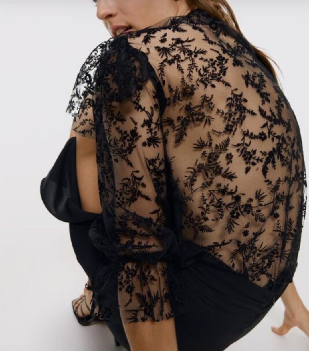 ZARA kwiatowy tiulowy top nowy z metką L