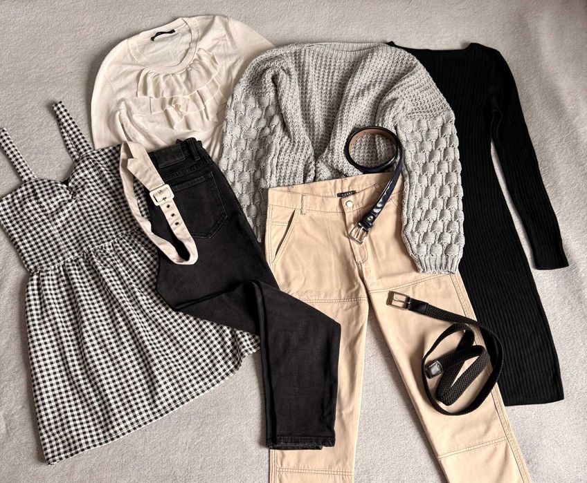 ЛОТ набор одежды S-M, кофта, платье, свитер, джинсы, штаны, ремень