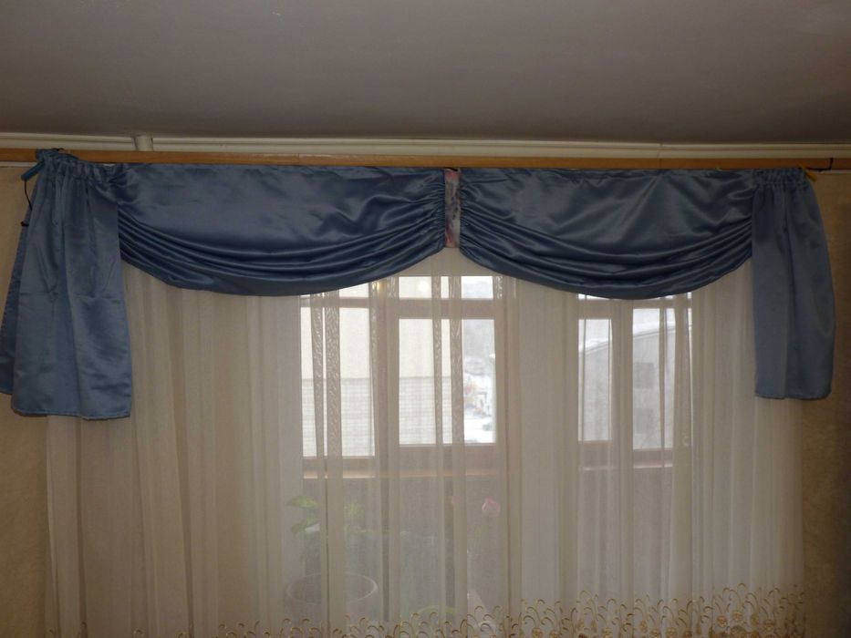Блакитний, голубий ламбрекен 2 шт. на карниз 2,2 м і 1,7 м