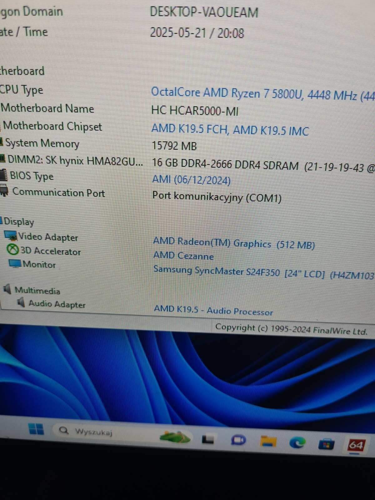 Mini PC, Ryzen 7 5800U 8C/16T ,16Gb DDR4 2Tb SSD