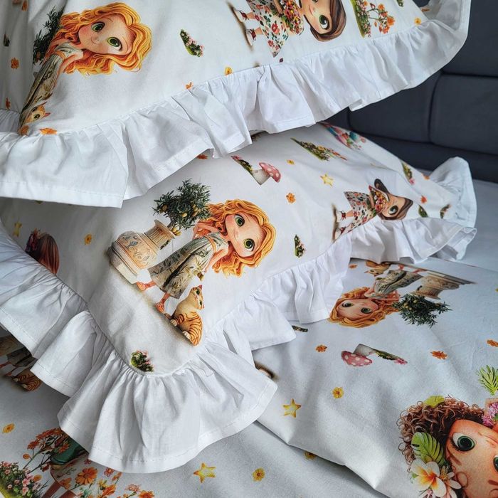 Дитяча постільна білизна з рюшами. Комплект для дівчинки 100% бавовна