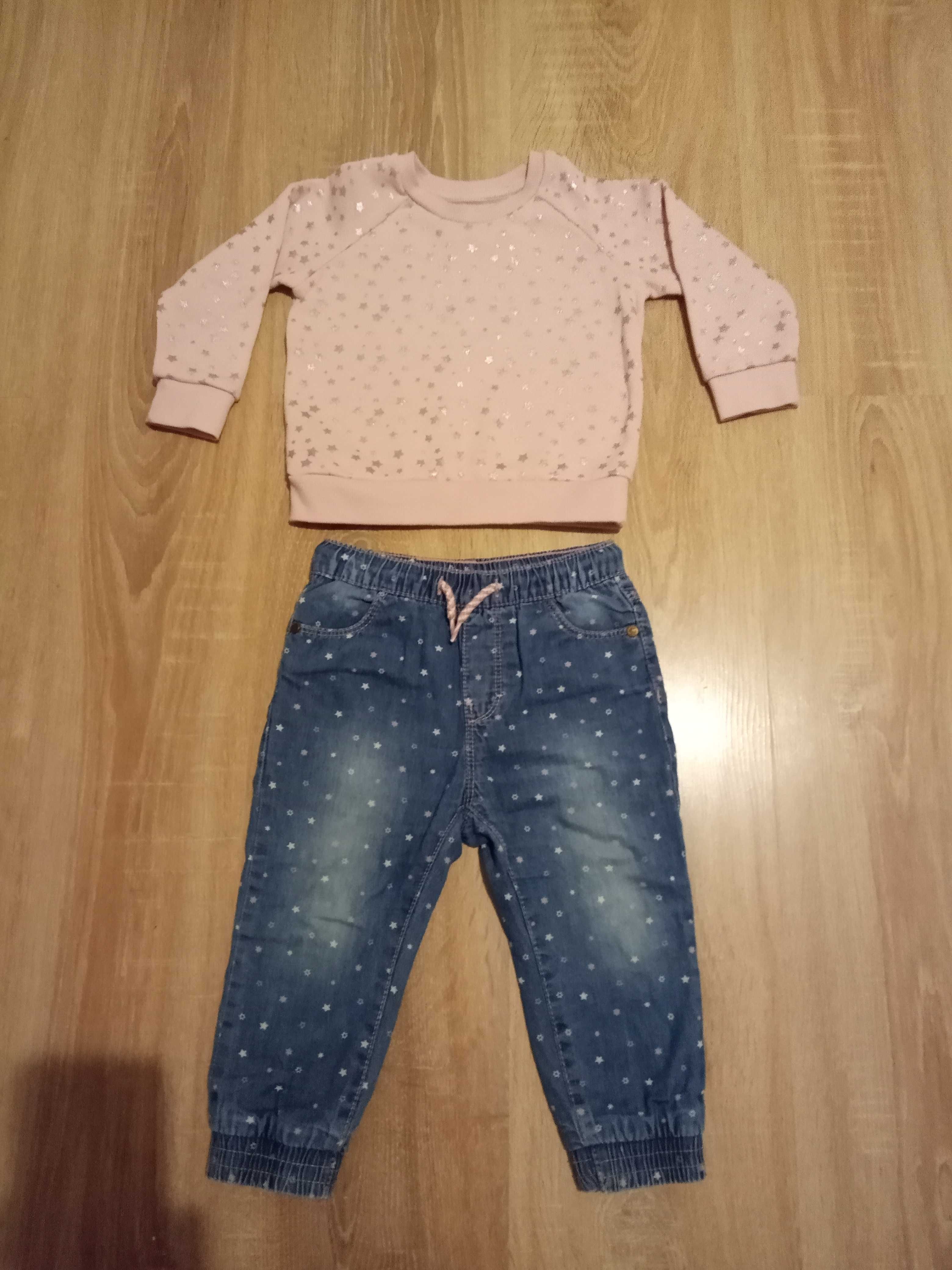 2 zestawy spodnie jeansowe+bluza/bluzka 86