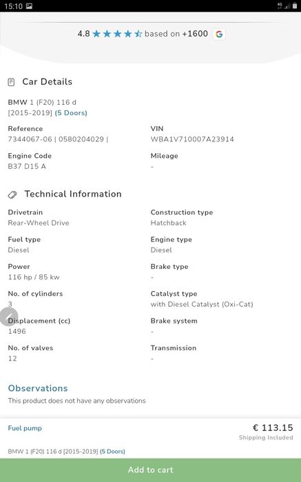 Bomba combustível BMW f20 116d