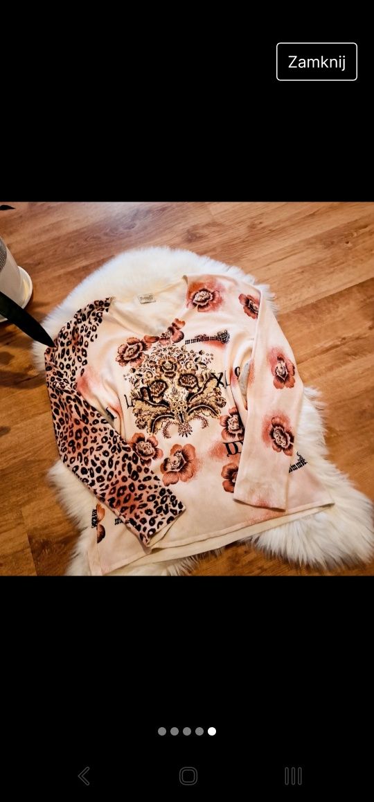 Elegancki sweterek w panterkę w kwiaty Roman plus size 60% wiskoza