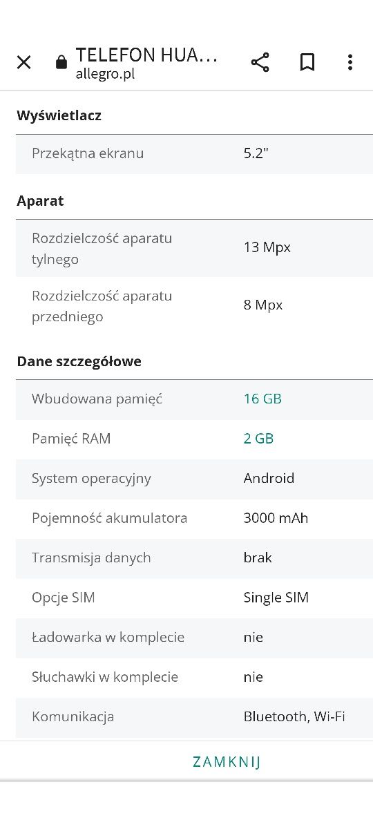 Sprzedam telefon HUAWEI VNS-L21