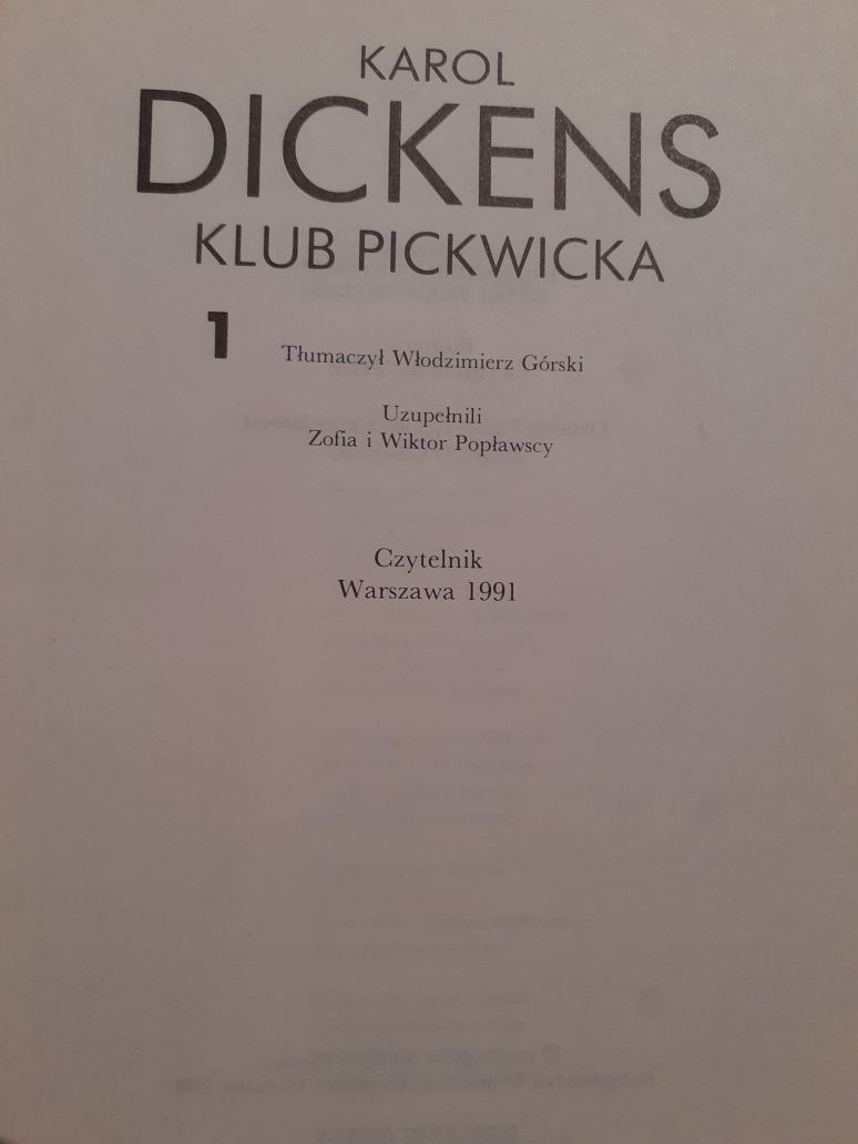 Karol Dickens, Klub Pickwicka, lektura