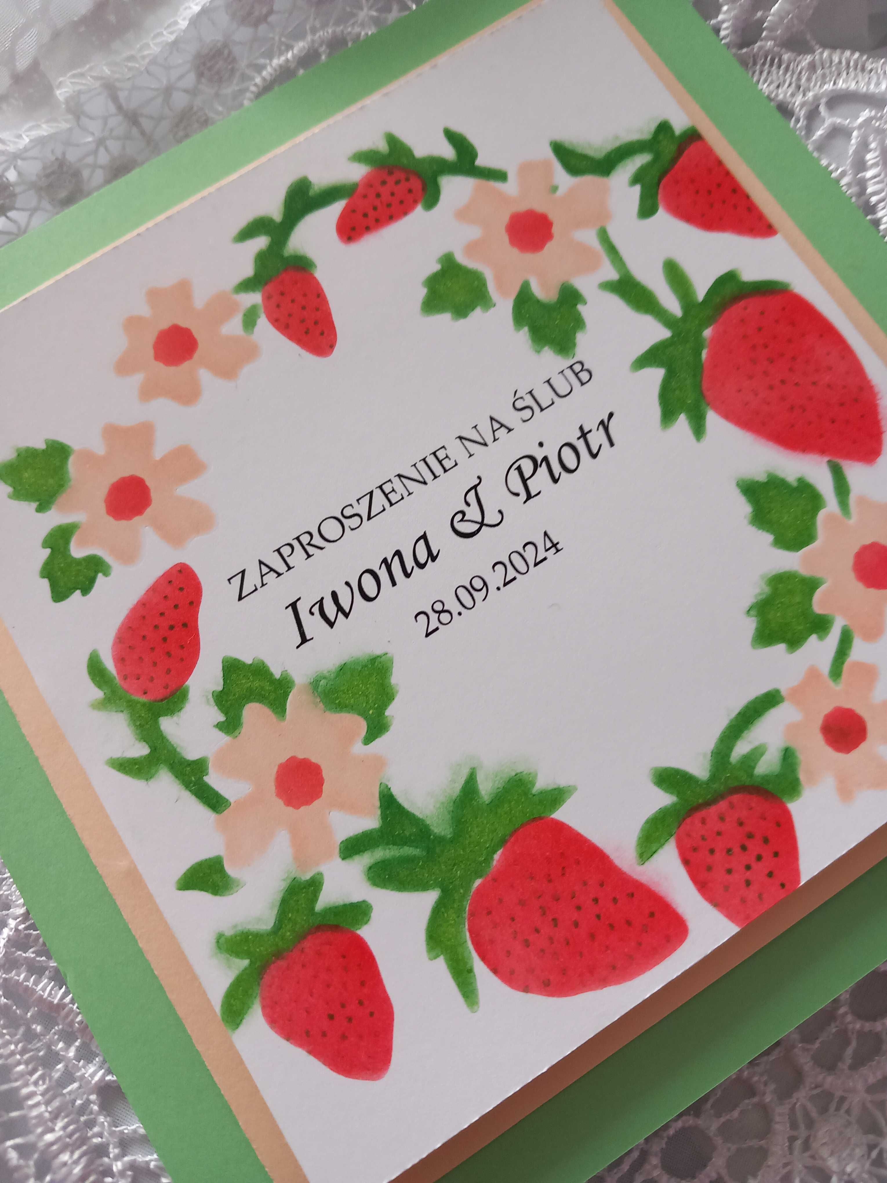 Zaproszenie ślub truskawki handmade recznie wykonane