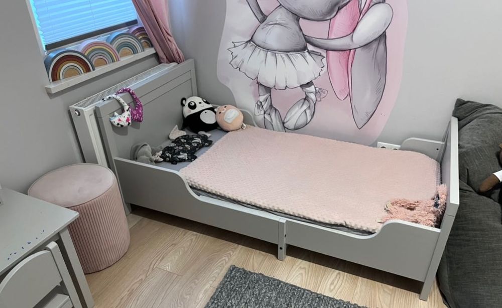 Łóżko dziecięce SUNDVIK Rozsuwana rama łóżka, szary, 80x200 cm