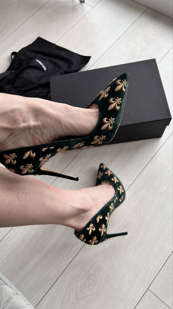 Бархатные лодочки Dolce&Gabbana, зеленые(изумрудные), оригинал