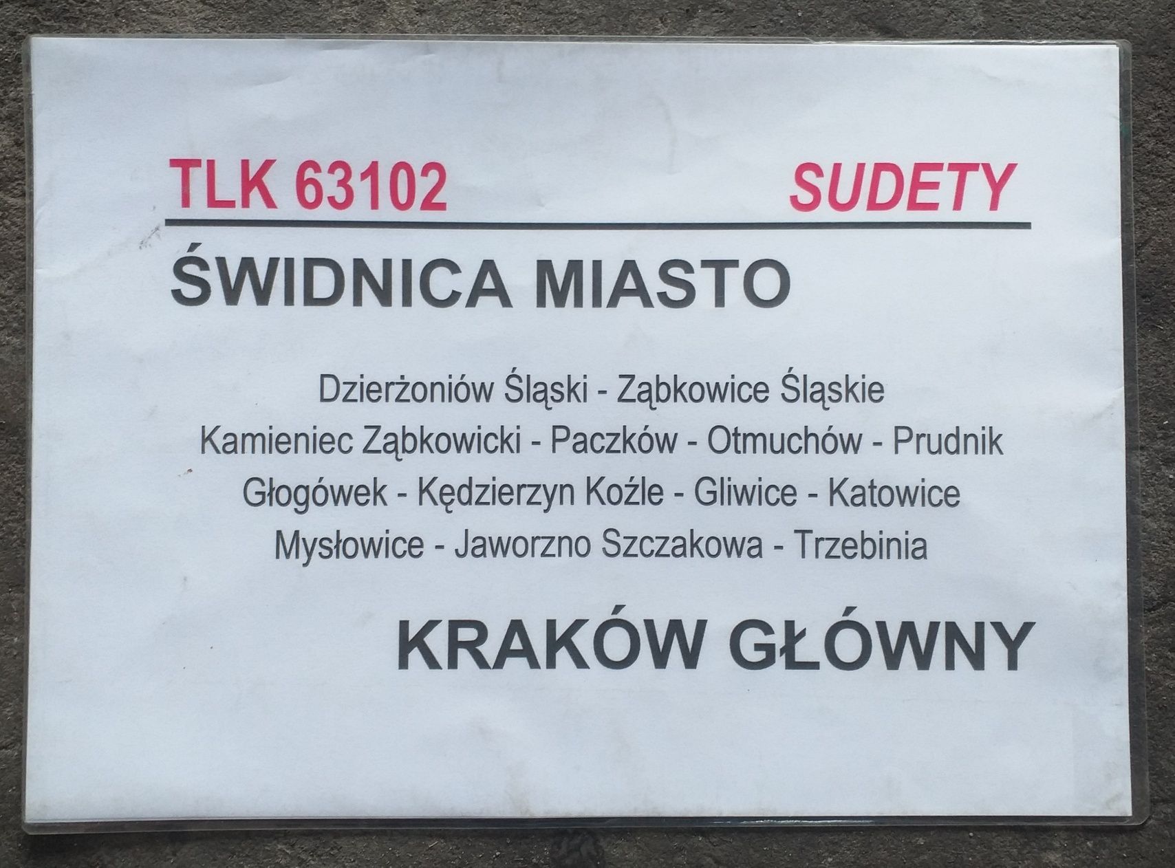 Tablica kierunkowa TLK Sudety