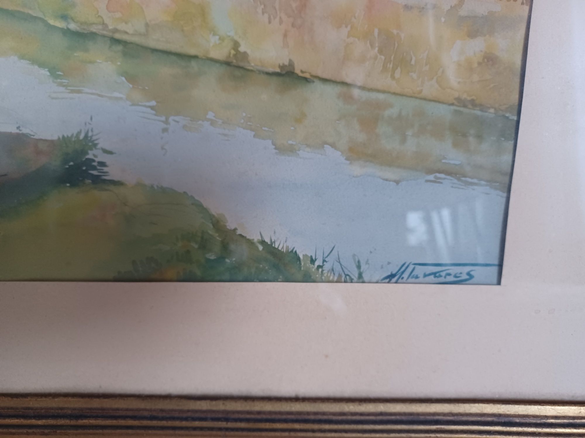 Quadro com aguarela de pintor Manuel Tavares