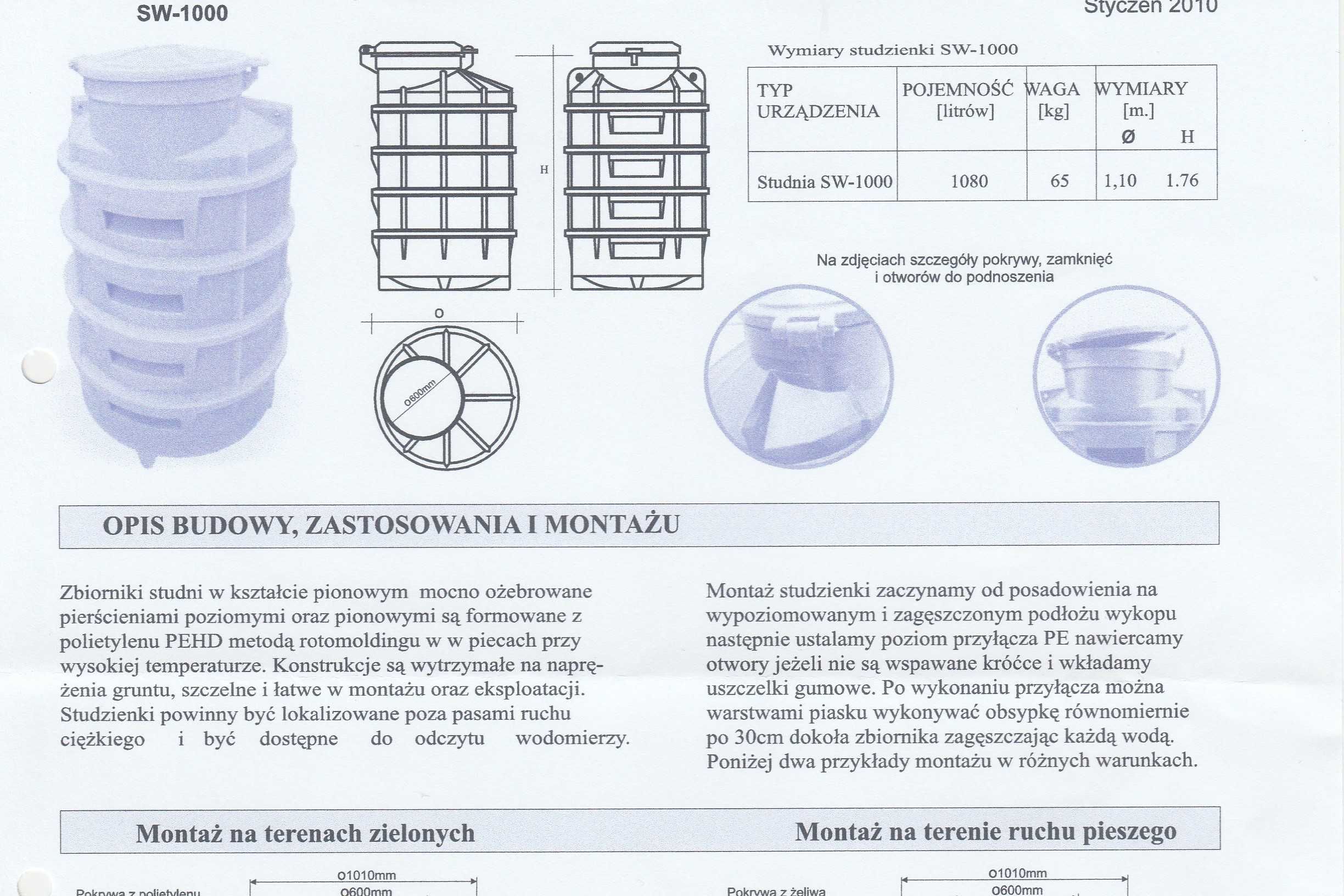 Studnia wodomierzowa fi 1000 , z odejściem na fi 40 i bez