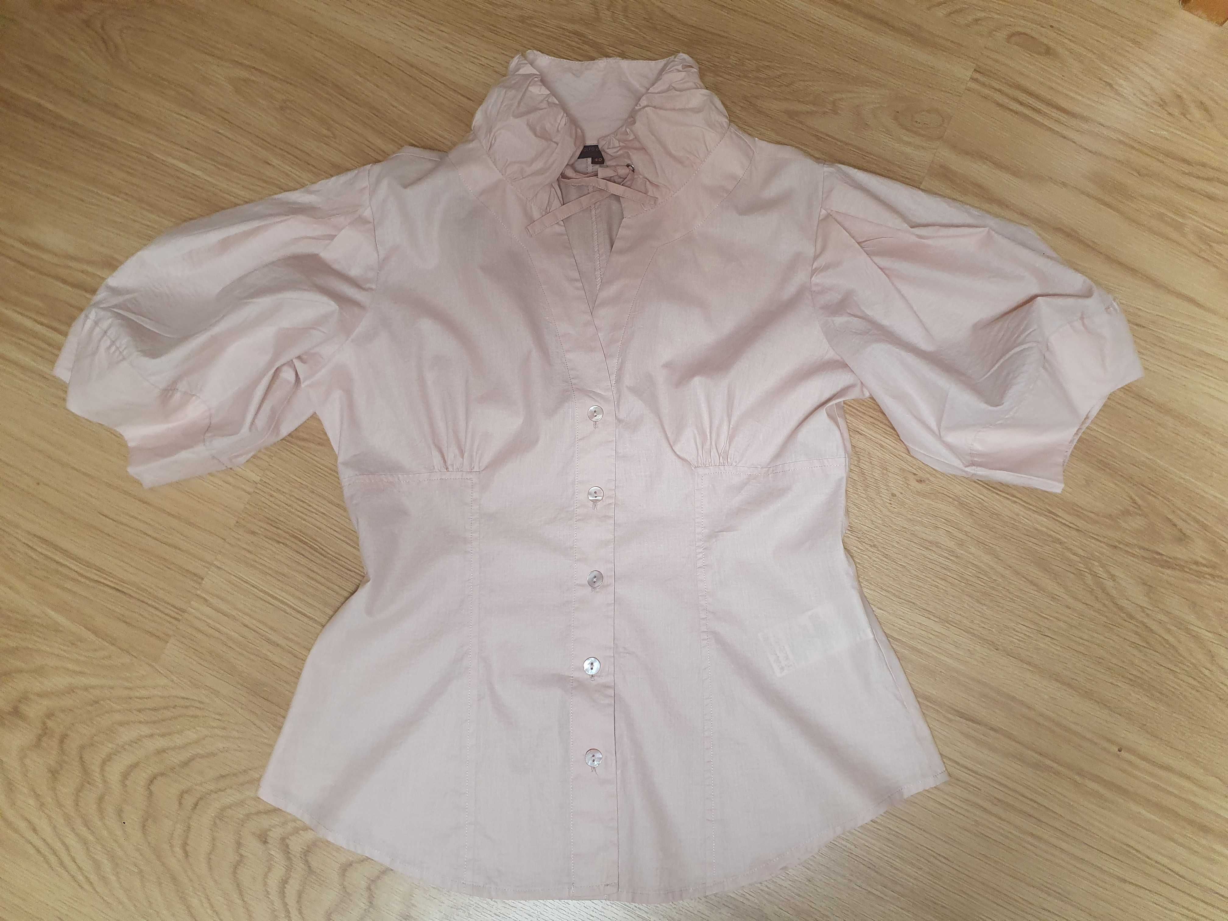 Excelente camisa creme/rosa claro, manga curta abalonada, 40, Adolfo D