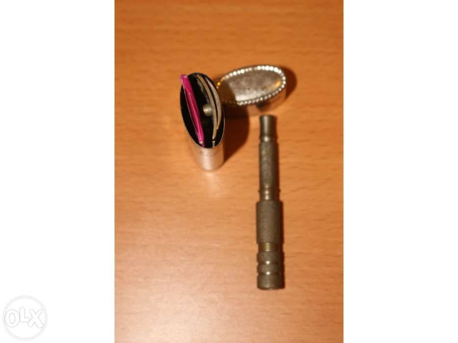 Estojo de barbear marca nacer (suporte, lâmina e cabo) vintage