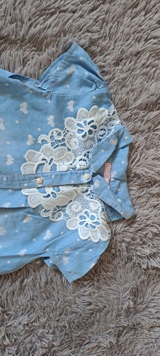 Bluzeczka jeansowa dla dziewczynki rozm 152z wiązaniem i koronką