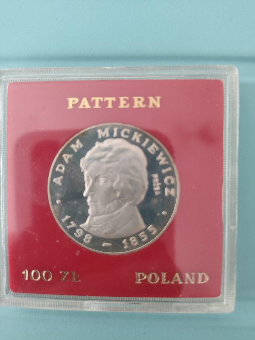 Moneta srebrna 16,5 G, próbna Adam Mickiewicz, 1978 stan menniczy