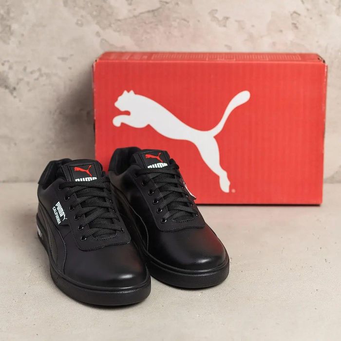 Мужские низкие кроссовки puma черные кожаные кеды пума