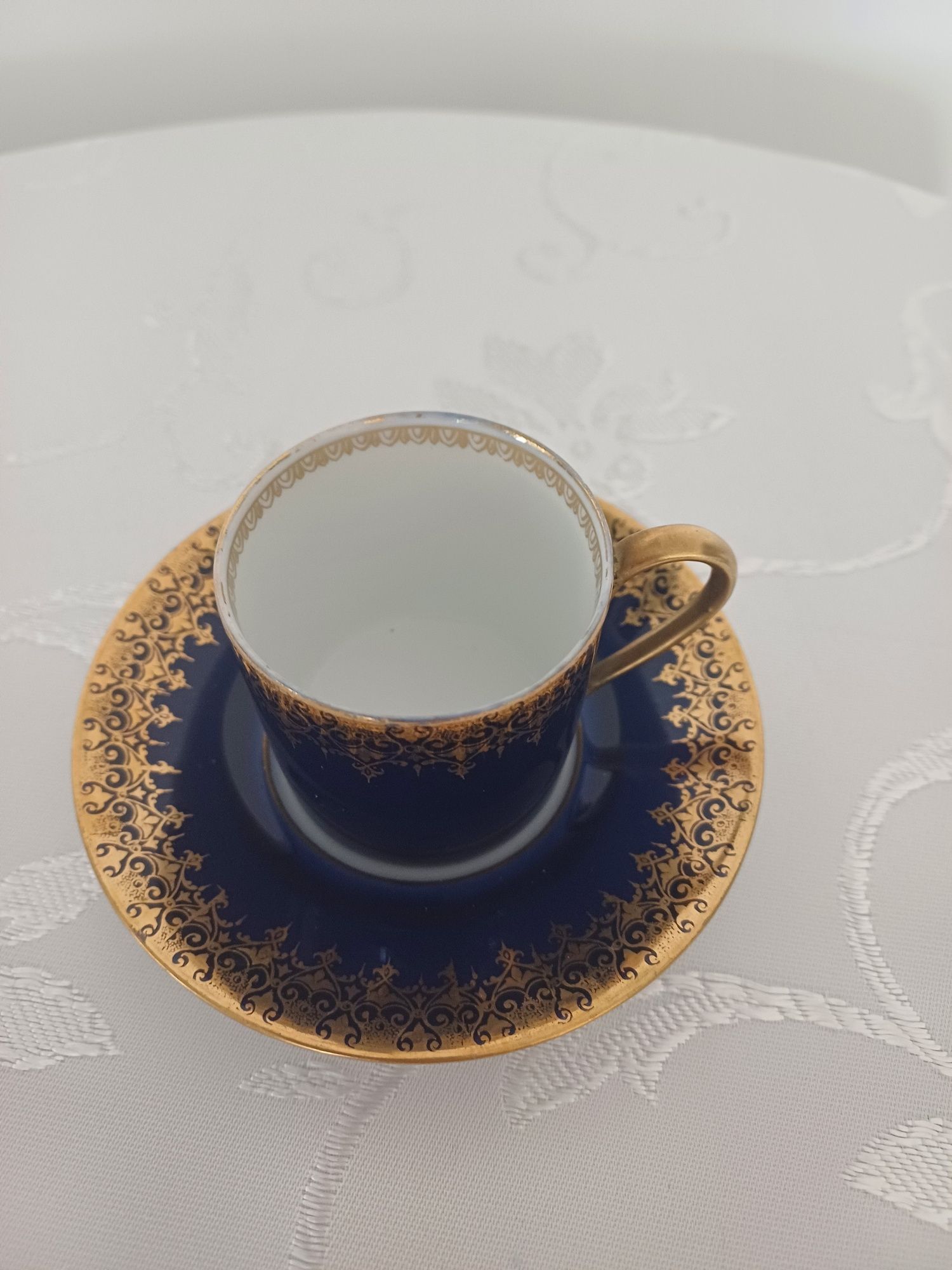 Charles Ahrenfeldt Limoges France espresso filizanka złoto kobalt