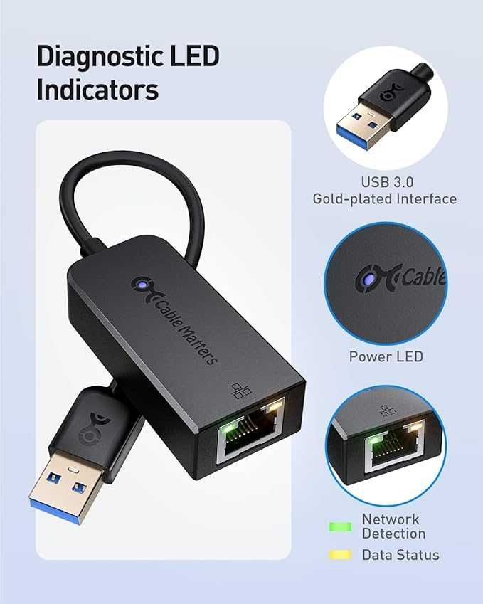 Cable Matters Adapter USB 3.0 na Ethernet obsługujący 10/100/1000 Mbps