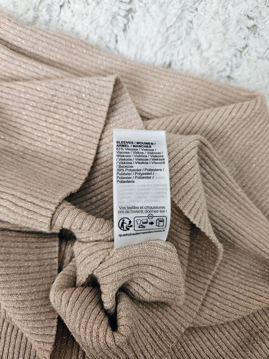 Beżowa błyszcząca prążkowana sukienka 2XL święta sylwester impreza