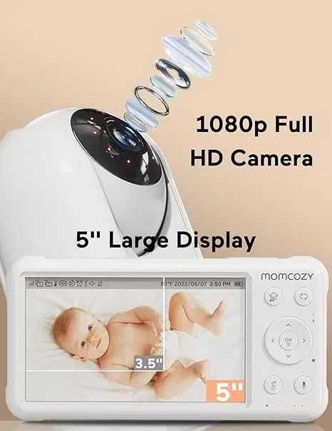 Niania Elektroniczna MOMCOZY BM01 Wideo monitor niemowląt 1080p 5" HD