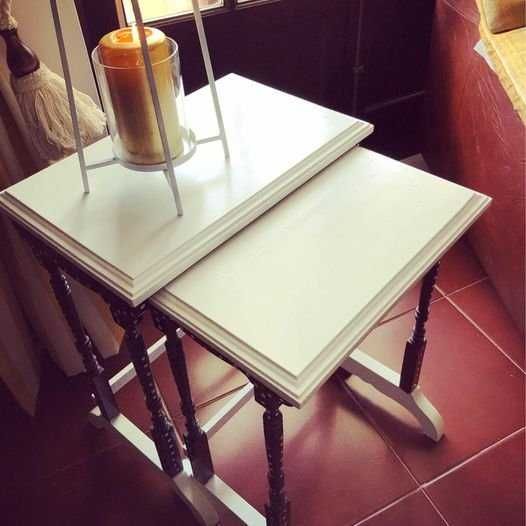 Two hand-painted side tables, see pictures