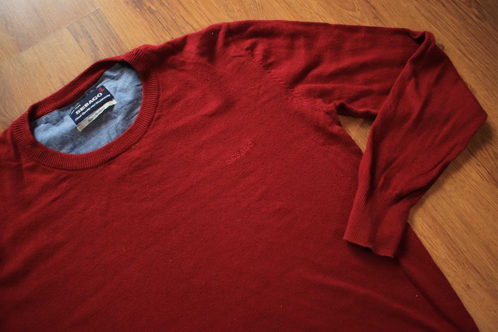 Sweter Sebago r. M czerwony męski okrągły dekolt bawełna kaszmir