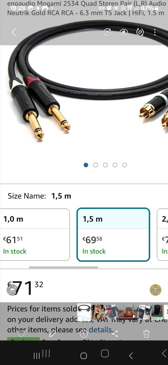 Procab kabel audio RCA –  6.3mm TS | HiFi  czincz x2 duży audio jack