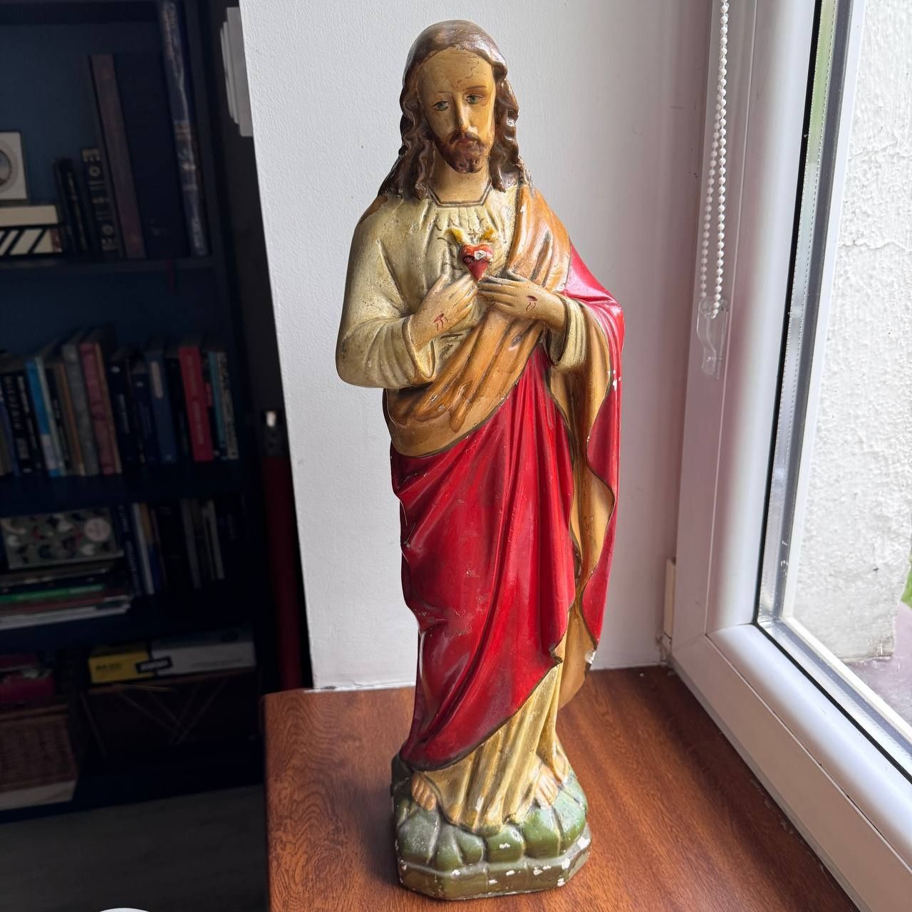 Figura Serce Jezusa z Gipsu Przedwojenna Sygnowana