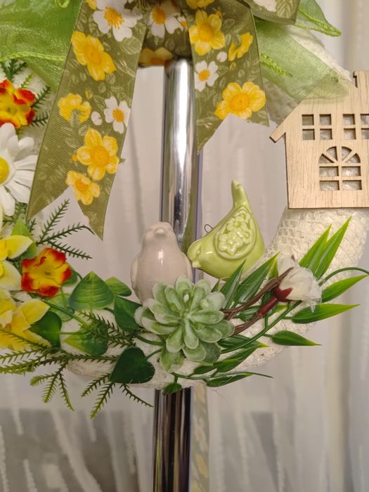 Wianek stroik wiosna lato całoroczny porcelanowe ptaszki 24x24 cm