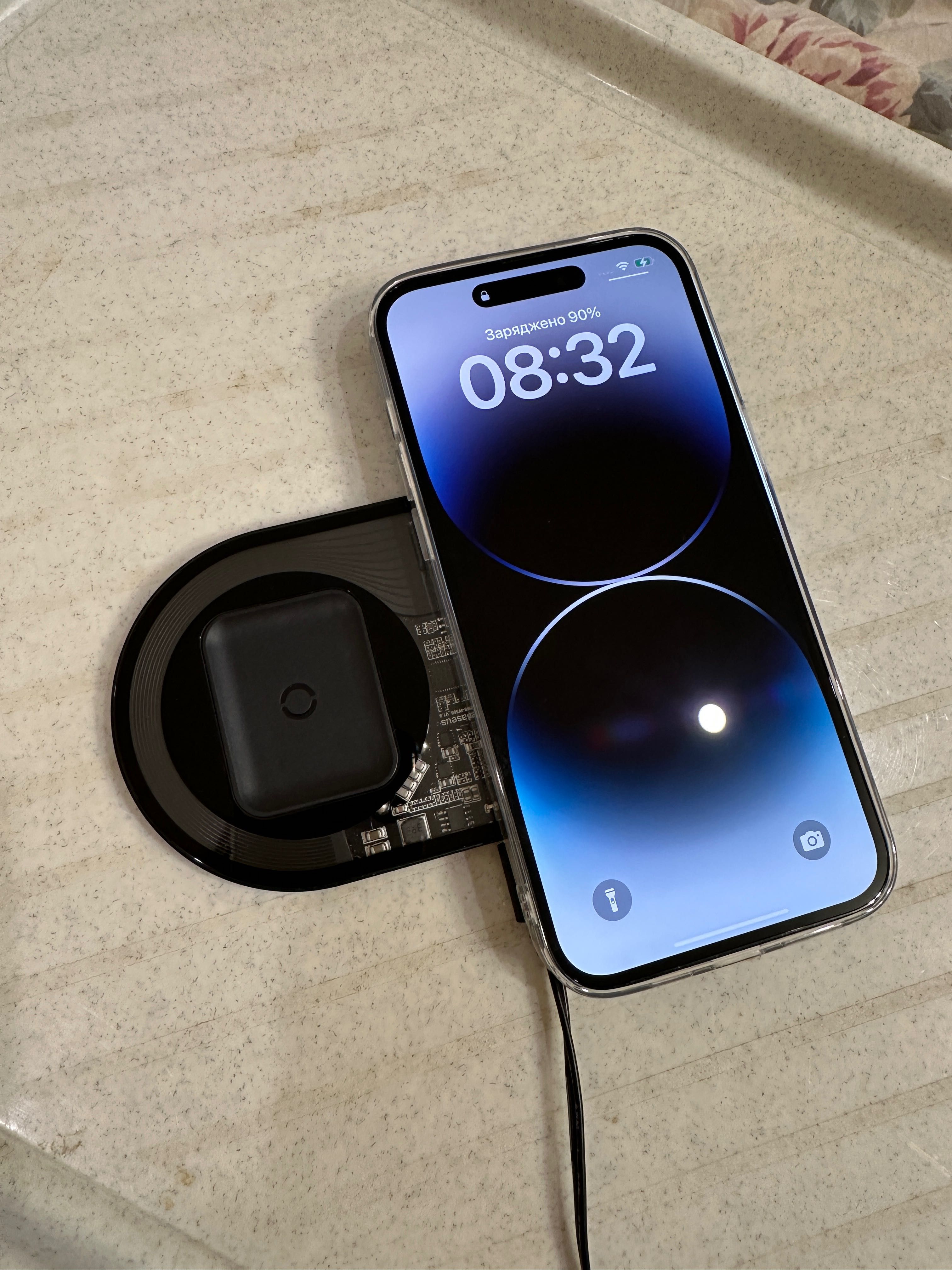 Бездротова зарядка Baseus Simple 2in1. Беспроводное зарядное