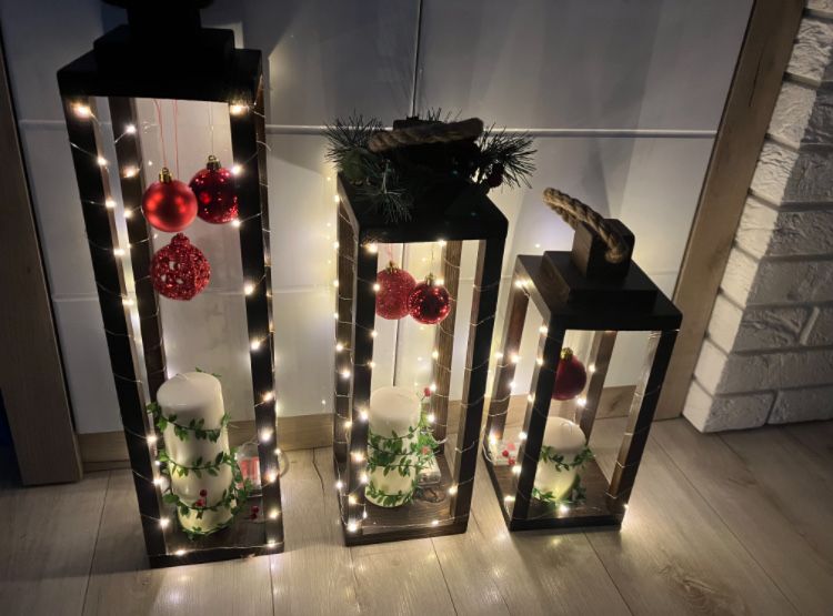 3 drewniane lampiony