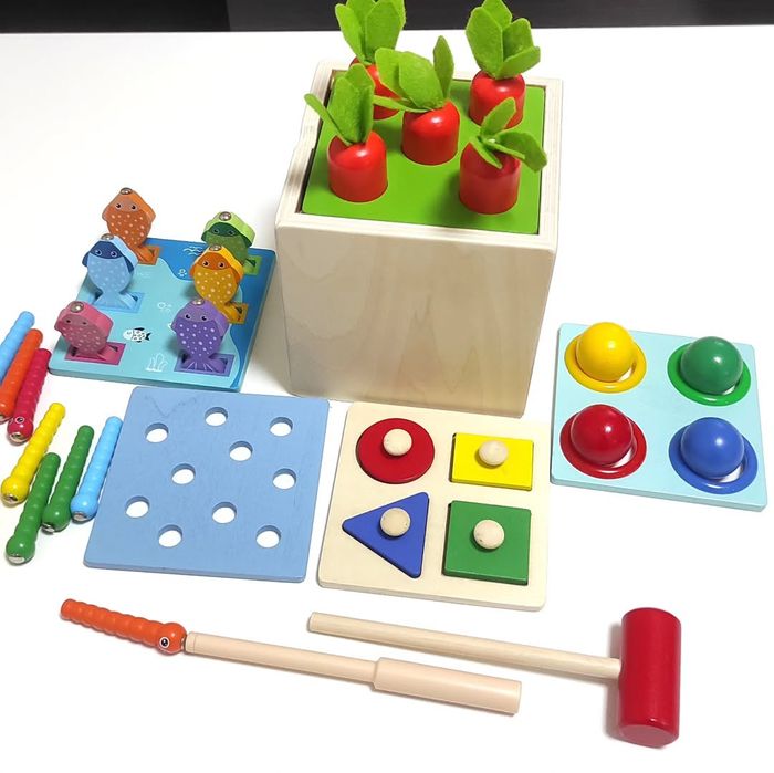 Розвиваюча дерев'яна іграшка. сортер Монтессорі 5 в 1. Куб логічний