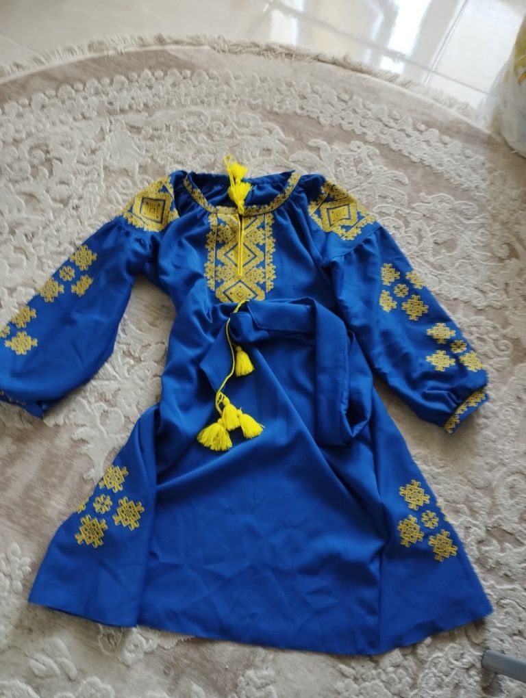 Вышиванка платье сине жёлтое, размер 48-52. Новое