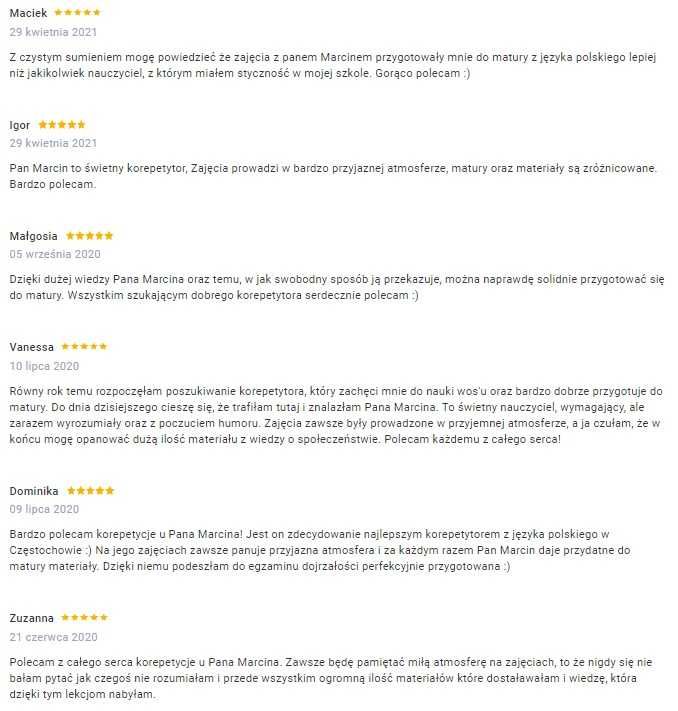 język polski - korepetycje - matura (pp/pr) - stacjonarnie / online