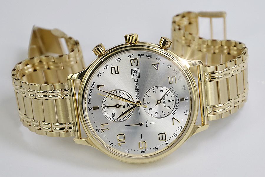 Złoty zegarek męski 14k włoski Geneve mw005yds&mbw006y B