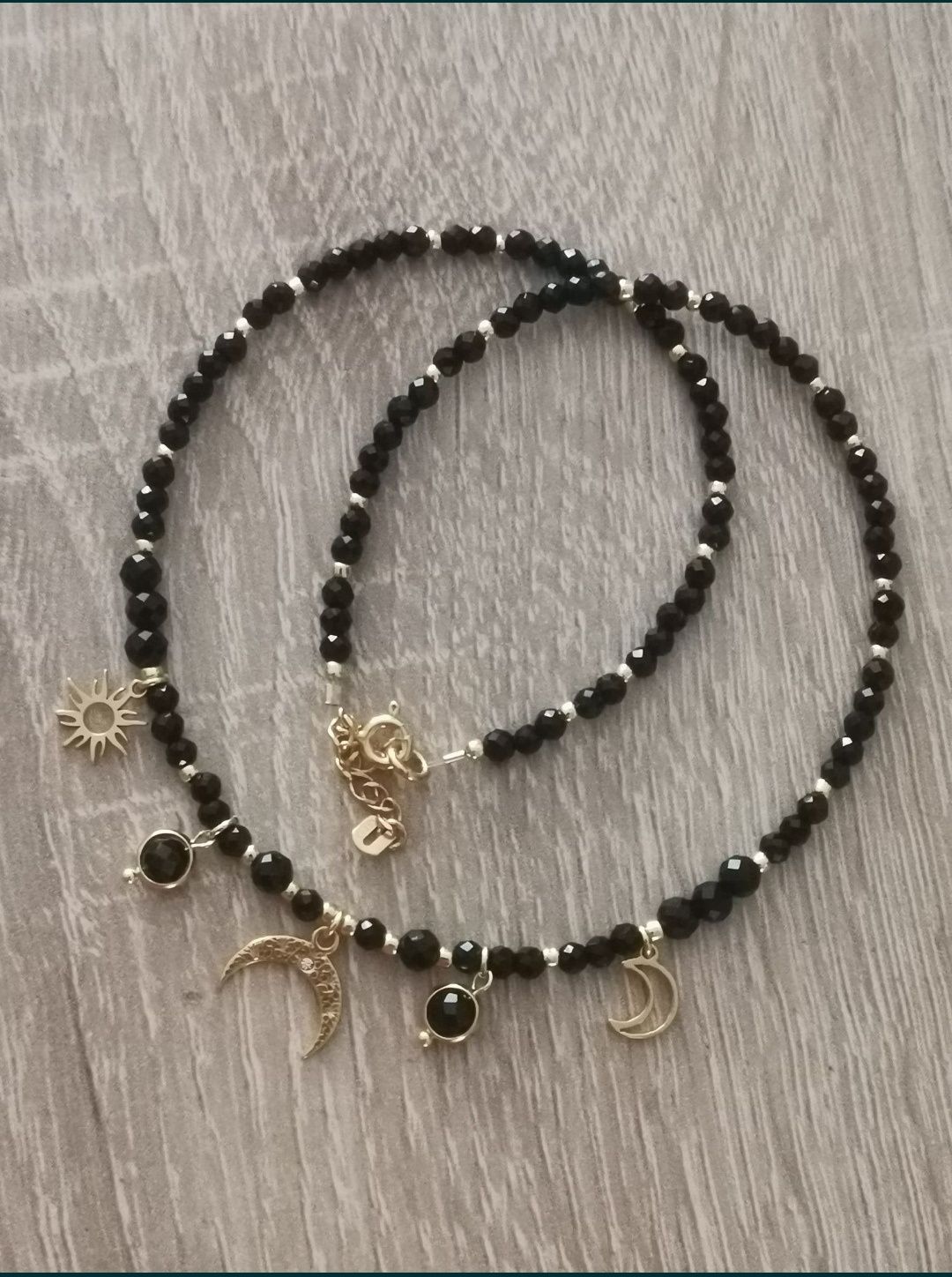 Naszyjnik choker kamienie turmalin lunula słońce księżyc regulacja