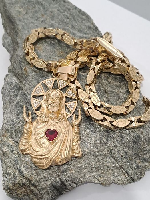 Złoty Komplet Łańcuszek  + Zawieszka 585 Nowe 62 cm 9 cm