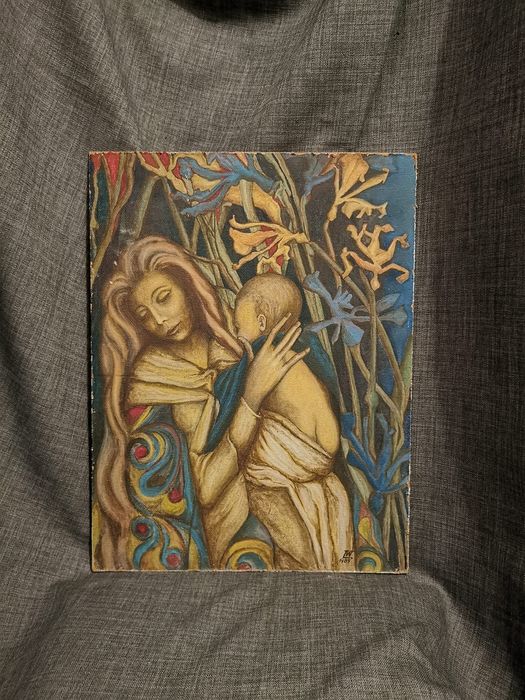 Obraz olejny na desce "Melancholia" sygnowany 1989 r. symbolizm