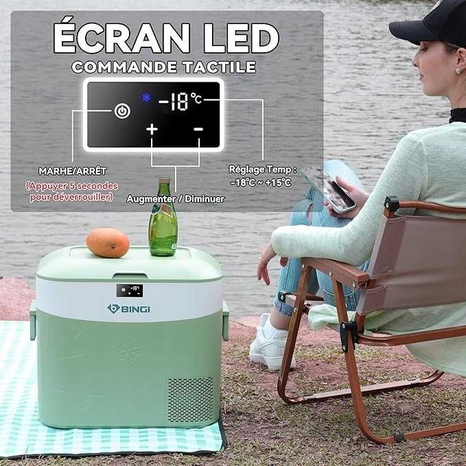 BINGI Przenośna lodówka samochodowa 22 l, 12/24 V DC i 230 V AC