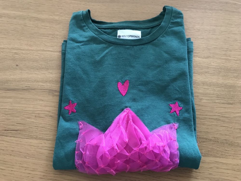 Camisola Longsleeve verde e rosa (com relevo) Tam. 5-6 anos