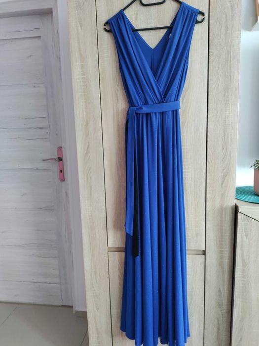 suknia wieczorowa maxi długa chabrowa brokatowa rozm S