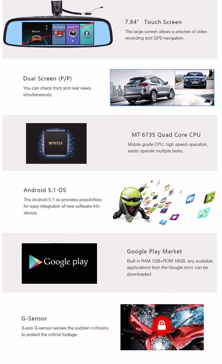 JUNSUN регистратор 1080P GPS 4G 7,84"IPS Android5 2|32Gb 2 видеокамеры