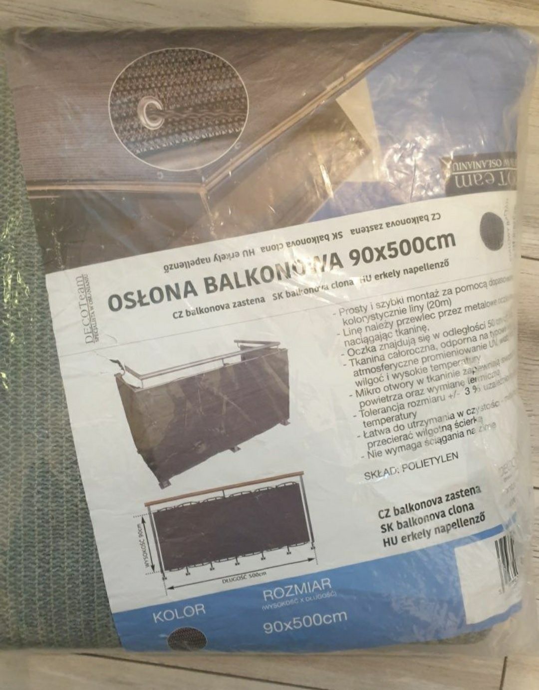 Oslona balkonowa szara 90x500