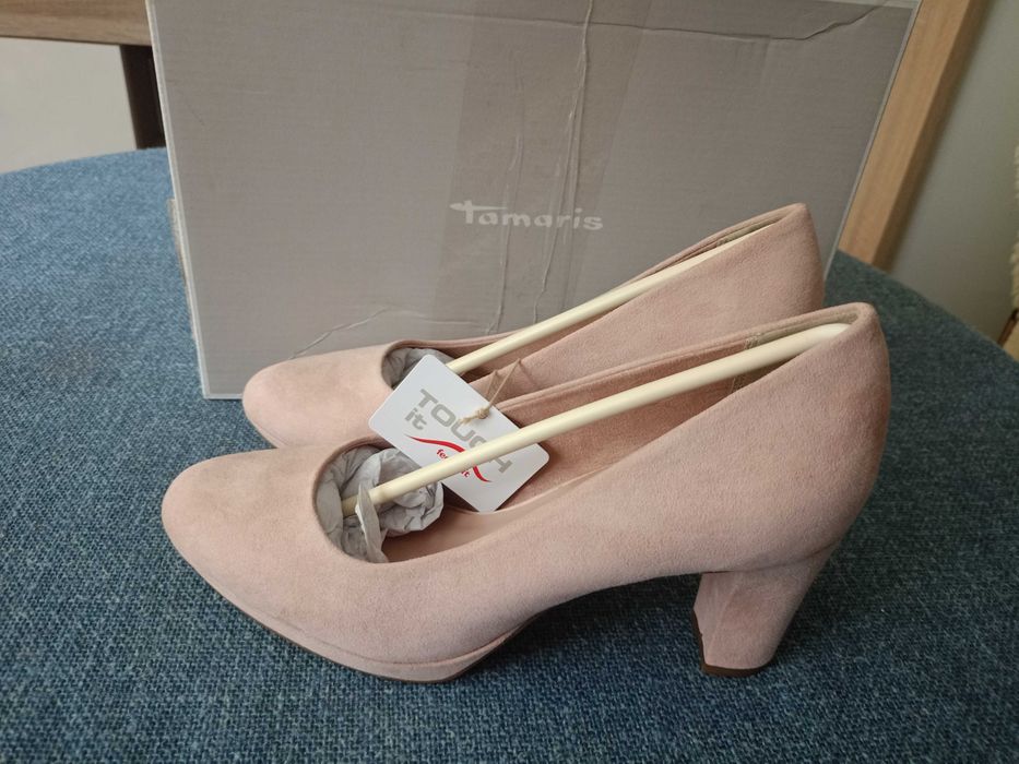 TAMARIS Czółenka Łososiowe roz 38 24cm Zamsz Nowe Okazja