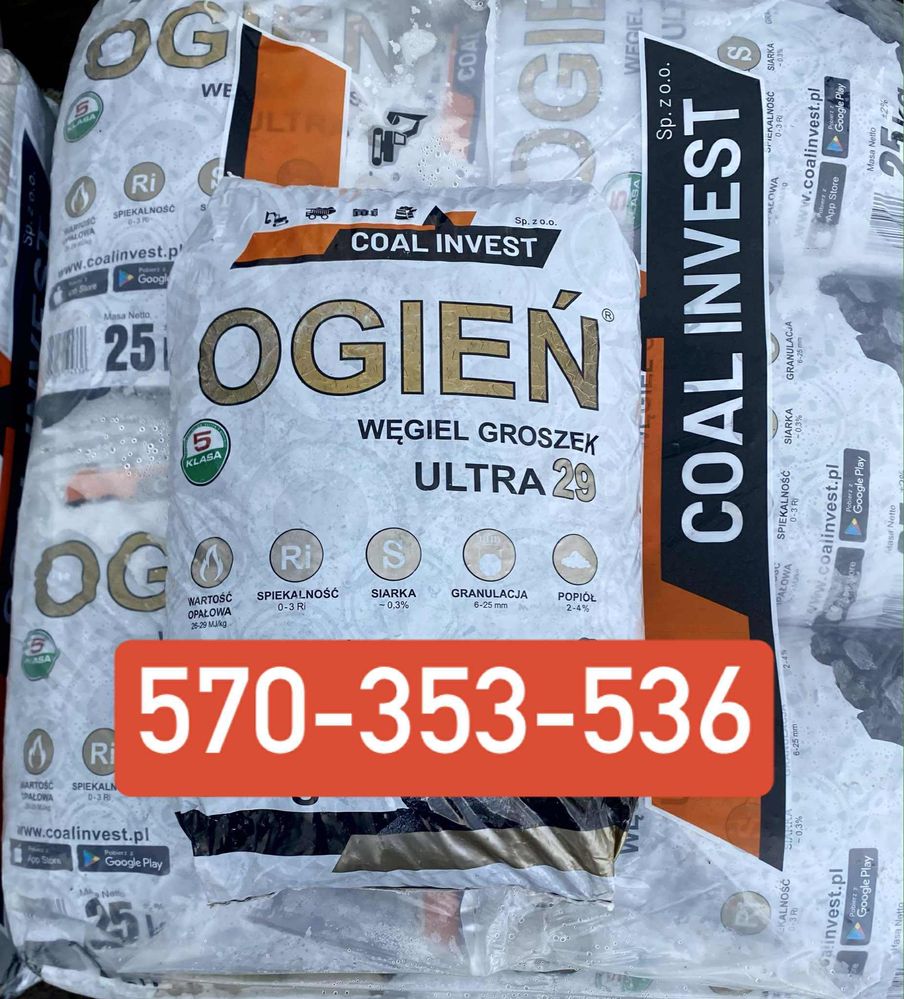 NAJTANIEJ! Ekogroszek Ogień Ultra 29 MJ węgiel groszek Ogień Ultra