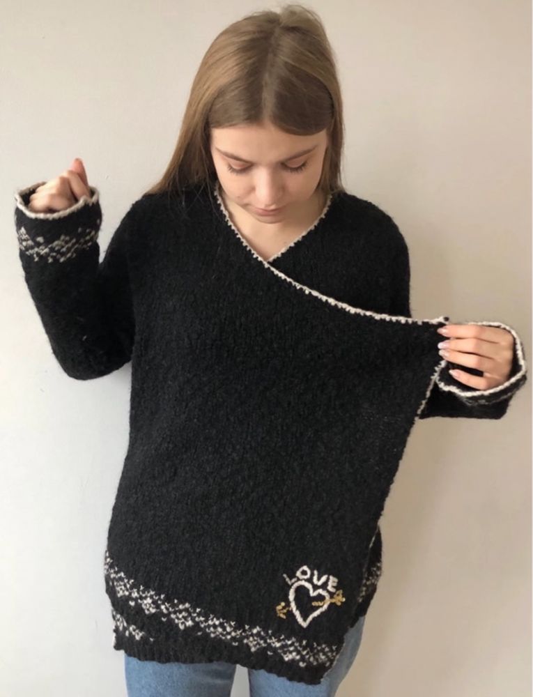Czarny nowy sweter z alpaką i wełną Grace M 38